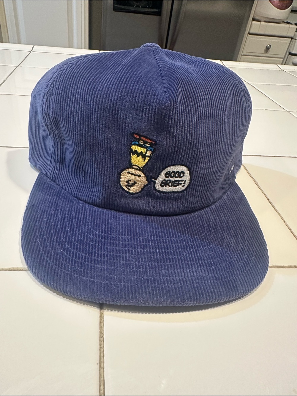 Men’s Blue Corduroy Baseball Cap with 'Good Grief' Patch